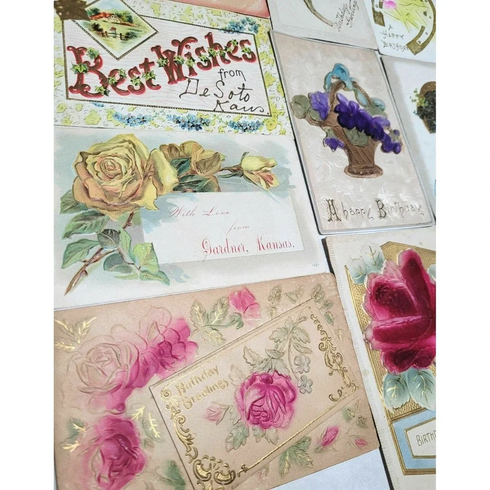 31 Vintage 3D Relief Embossed Postcards - Birthday,‎ Easter, Greetings - Used